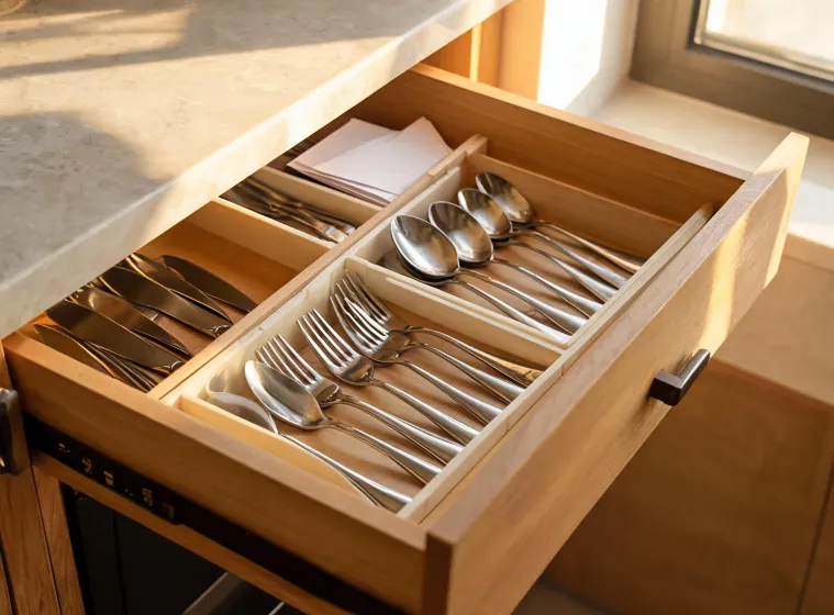 Drawer with organized flatware